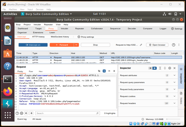 Intercepting traffic on Burp Suite